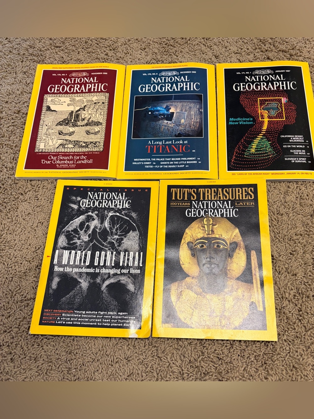 National Geographic Magazine Lot 5 Issues 1986, 1987, 2020, 2022